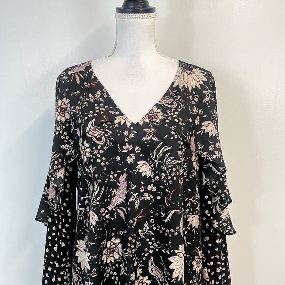 Le Gali Blouse Top size XL Black Red Purple Floral Ruffle Peasant Style Womens - Picture 2 of 9